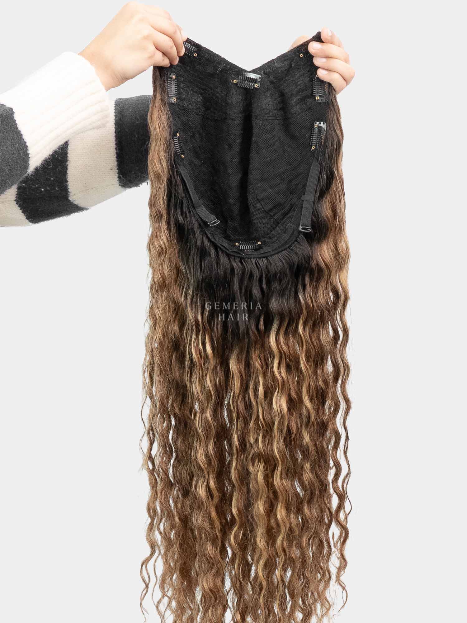 V-Part Wig | Deep Curly | Golden Brown Balayage | V-Shaped Wig