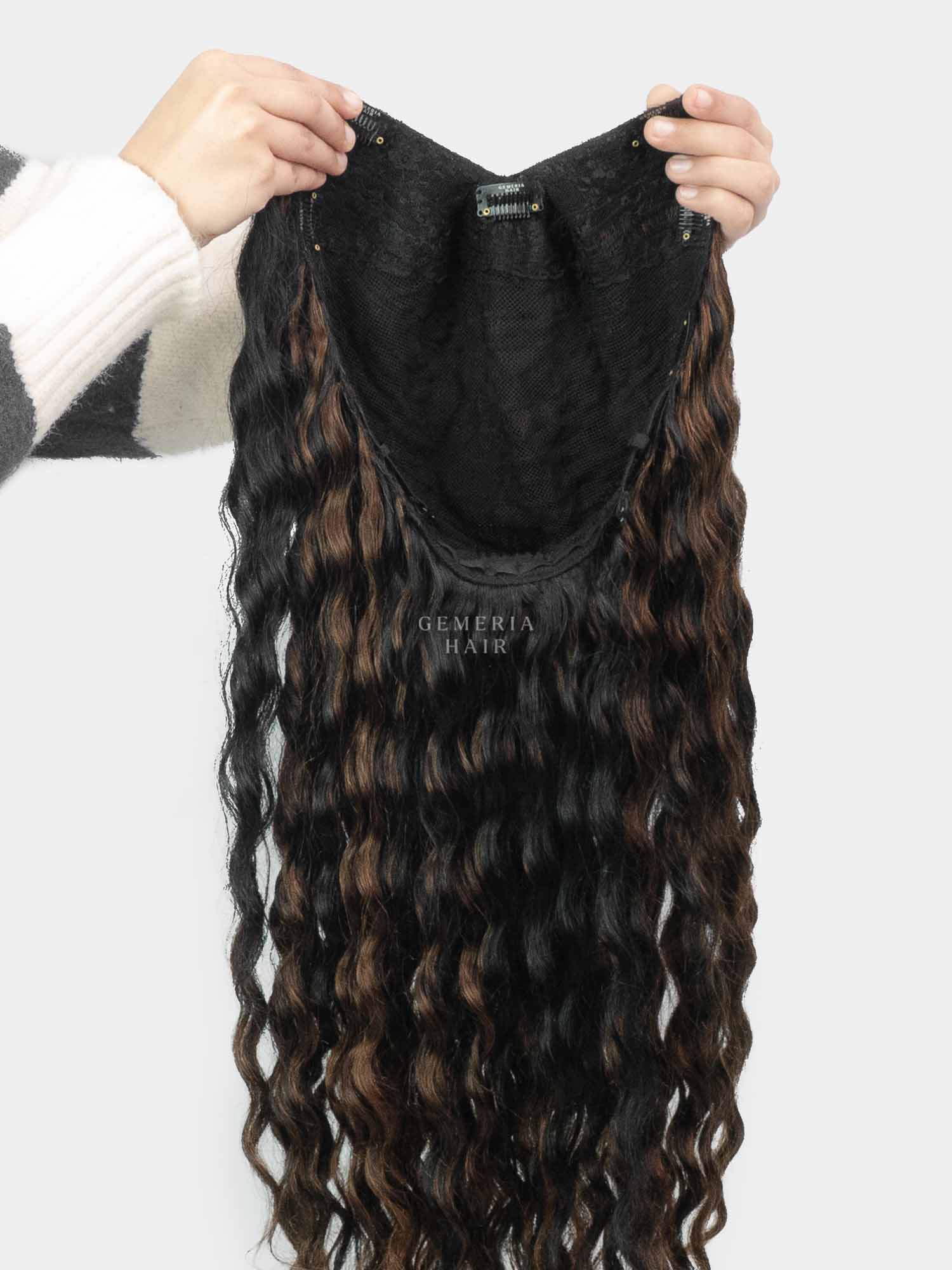 V-Part Wig | Deep Curly | Dark Brown Balayage | V-Shaped Wig