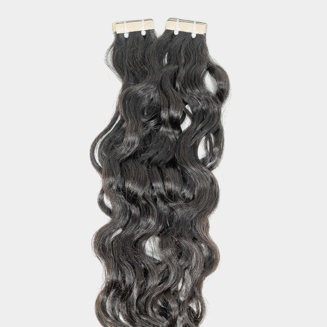Natural wavy tape-in hair extensions