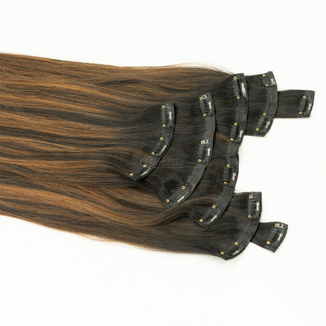 Caramel Brown Balayage | Seamless | 7 Set Clip-In Extensions