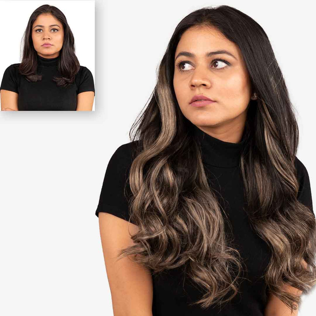 Blonde Wavy 7 Set ASH Brown Balayage Seamless Clip in Extensions