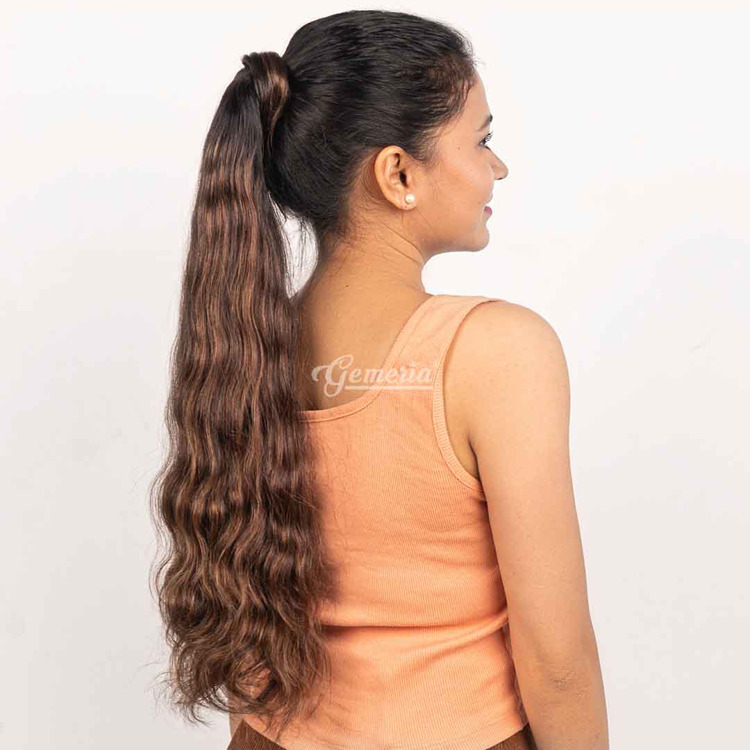 Chocolate brown ponytail hair extensions side look